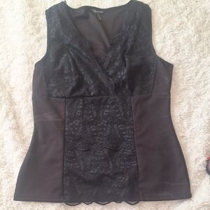 Daisy Fuentes Black Asymmetrical Lace Fitted Blouse Size L